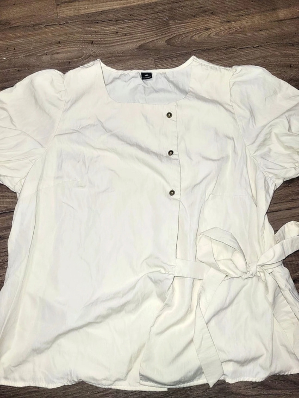 ZARA Short Sleeve Tie-Waist Blouse in White Size XL